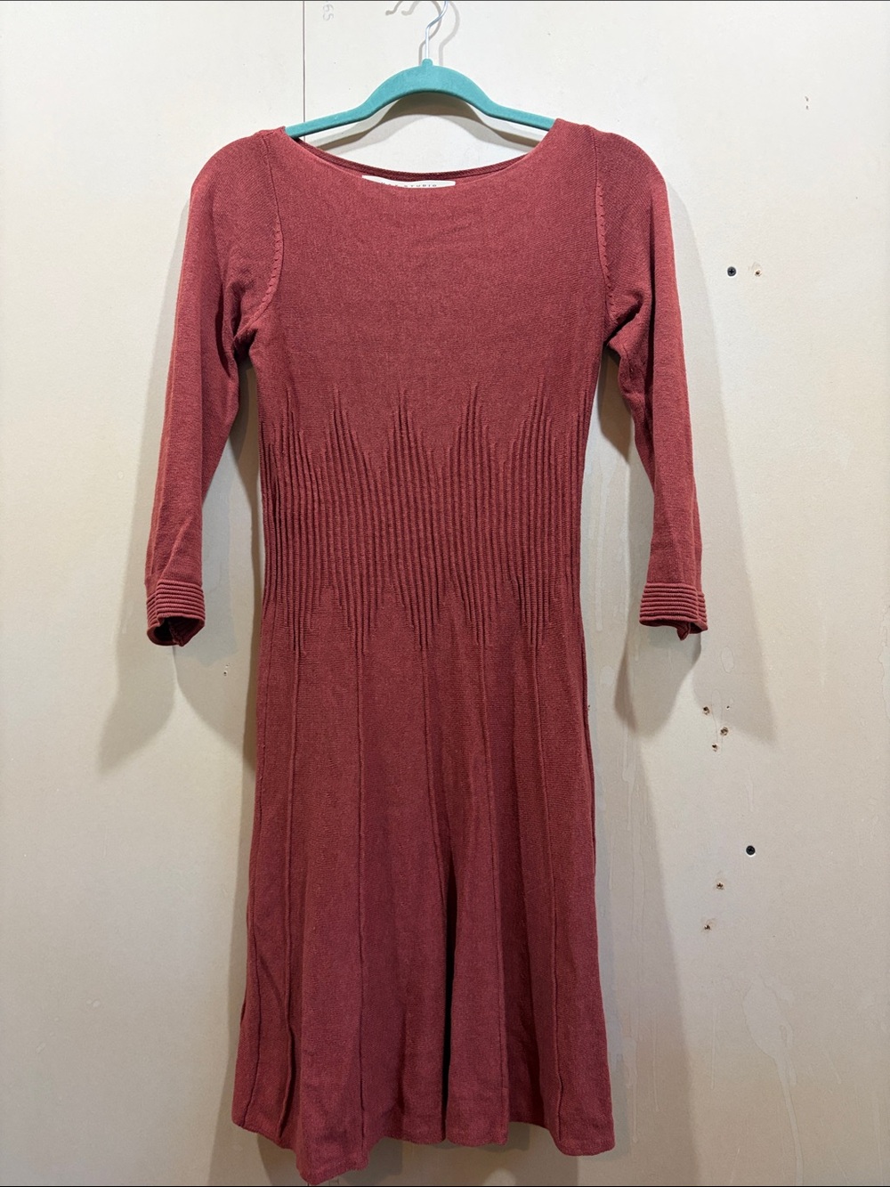 Max Studio Rust Red Ribbed Stretch Knit Dress Size XS
